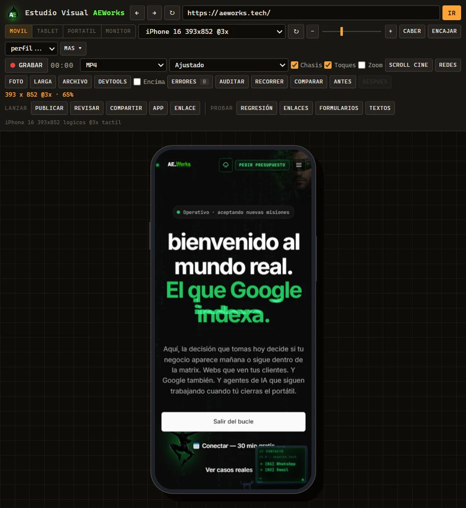aeworks.tech en un iPhone 16