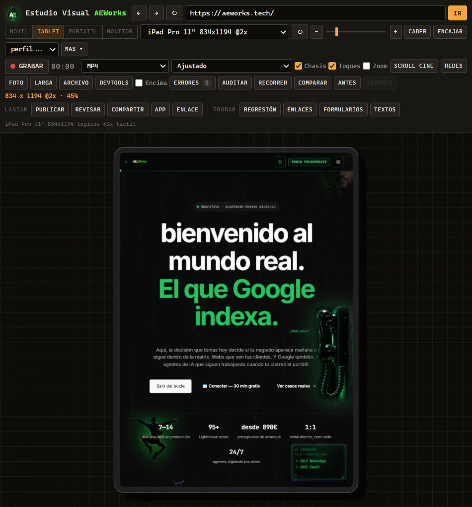 aeworks.tech en un iPad Pro 11